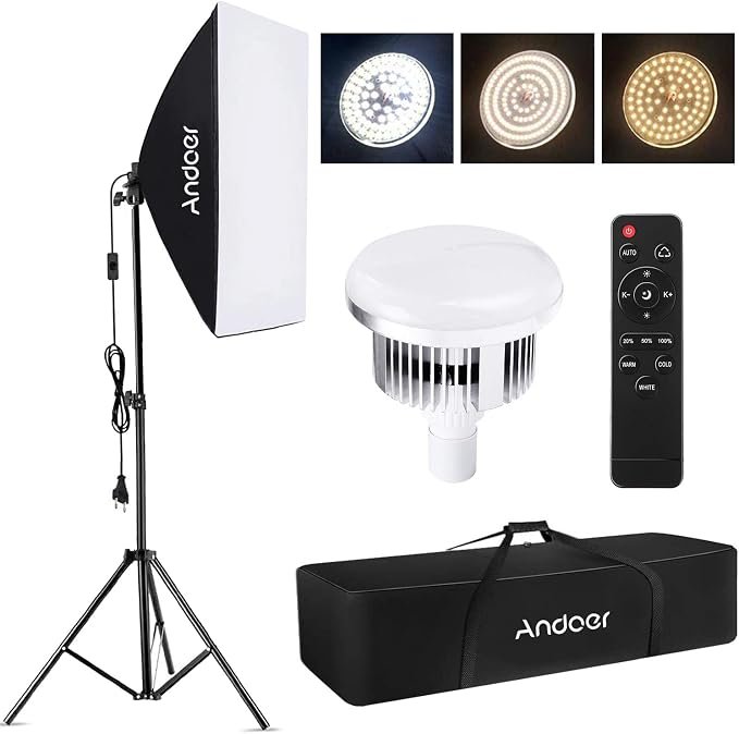 Kit de iluminación con luz LED continua, softbox rectangular y pie